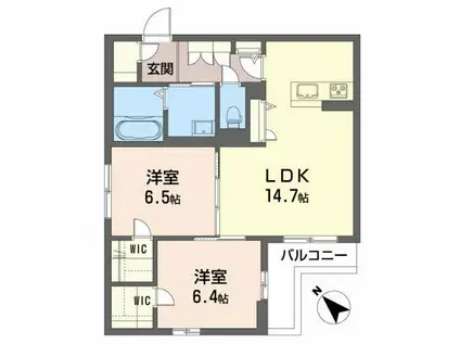 フェリシード五橋(2LDK/2階)の間取り写真