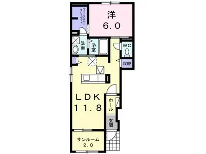 ソレイユB(1LDK/1階)の間取り写真