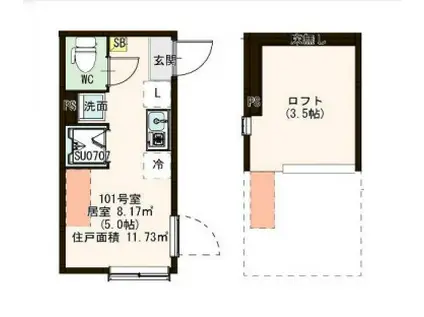 レオトピア北千住(ワンルーム/1階)の間取り写真