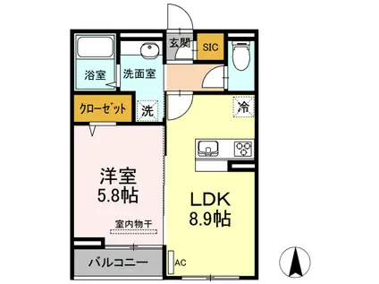 PRENDRE SIMONS(1LDK/2階)の間取り写真