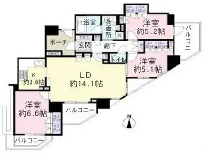 クリオ京王八王子ビサイド(3LDK/15階)の間取り写真