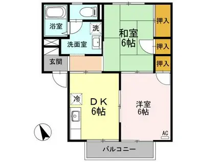 アルカサールI棟(1LDK/2階)の間取り写真