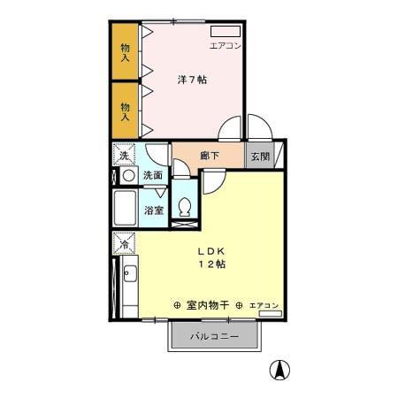 サンライフ広面102(1LDK/1階)の間取り写真