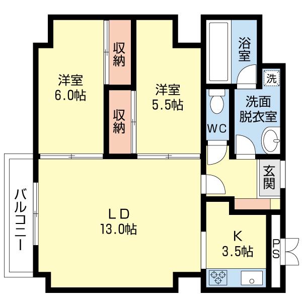 ベルシー室蘭(2LDK/2階)の間取り写真