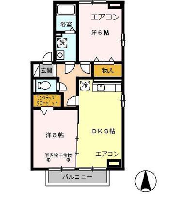 アプローズC棟(2DK/2階)の間取り写真