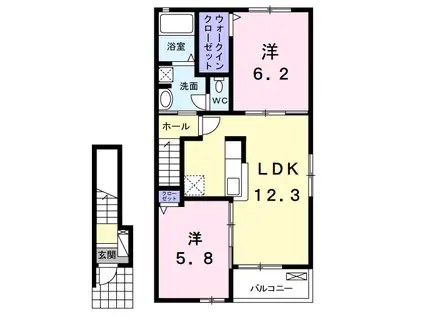 クオーレB(2LDK/2階)の間取り写真