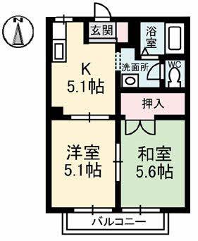 ベルエアB棟(2K/2階)の間取り写真