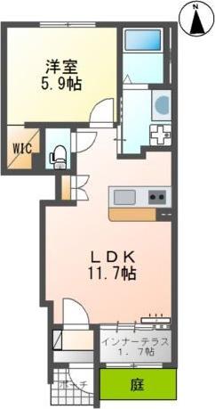 カーサ・大城の森(1LDK/1階)の間取り写真