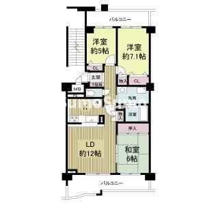 KDXレジデンス夙川ヒルズ 5番館(3LDK/4階)の間取り写真