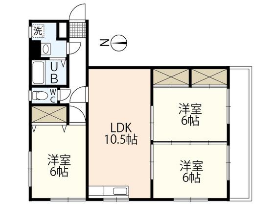 土井ビル(3LDK/2階)の間取り写真