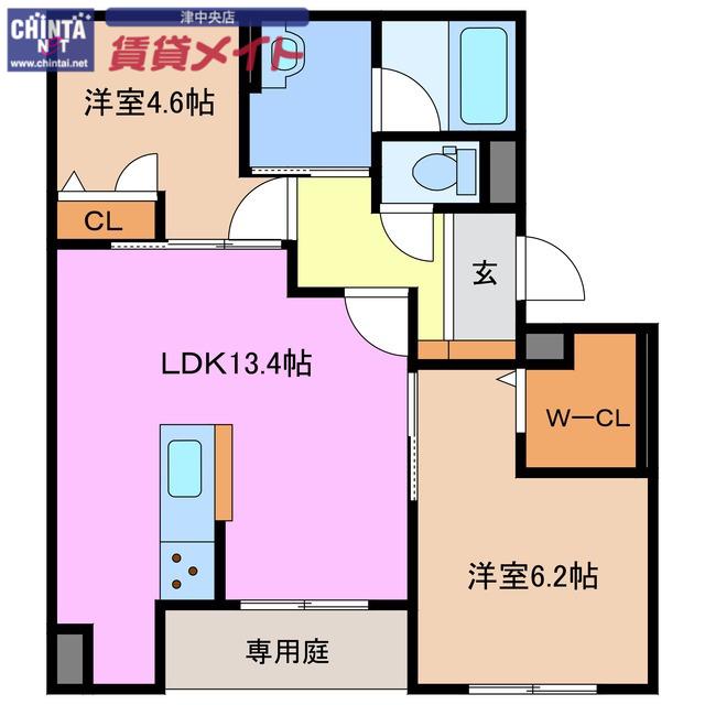 シャーメゾンボスコルーチェ(2LDK/1階)の間取り写真