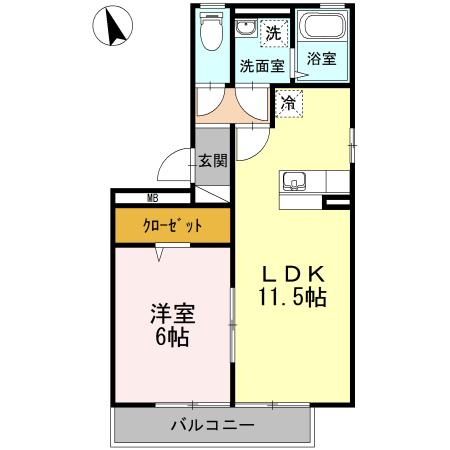リーベ A棟(1LDK/1階)の間取り写真