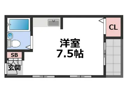 ブルーランス(ワンルーム/2階)の間取り写真