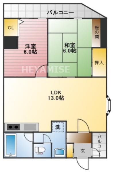 パークシティ諏訪(2LDK/9階)の間取り写真