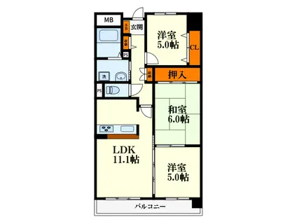 カーサヴェルデ大道南(3LDK/1階)の間取り写真