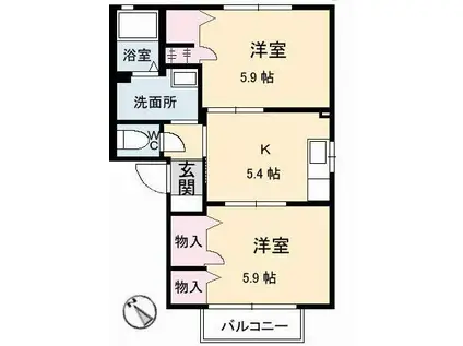 シャロン II棟(2K/1階)の間取り写真