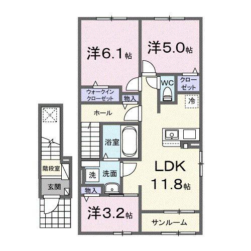 ハレアカラ(2LDK/2階)の間取り写真