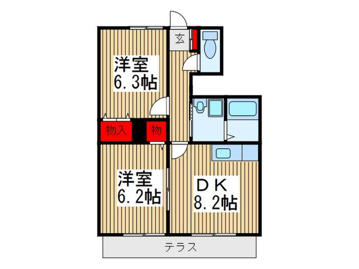 YヒルズA(2DK/1階)の間取り写真