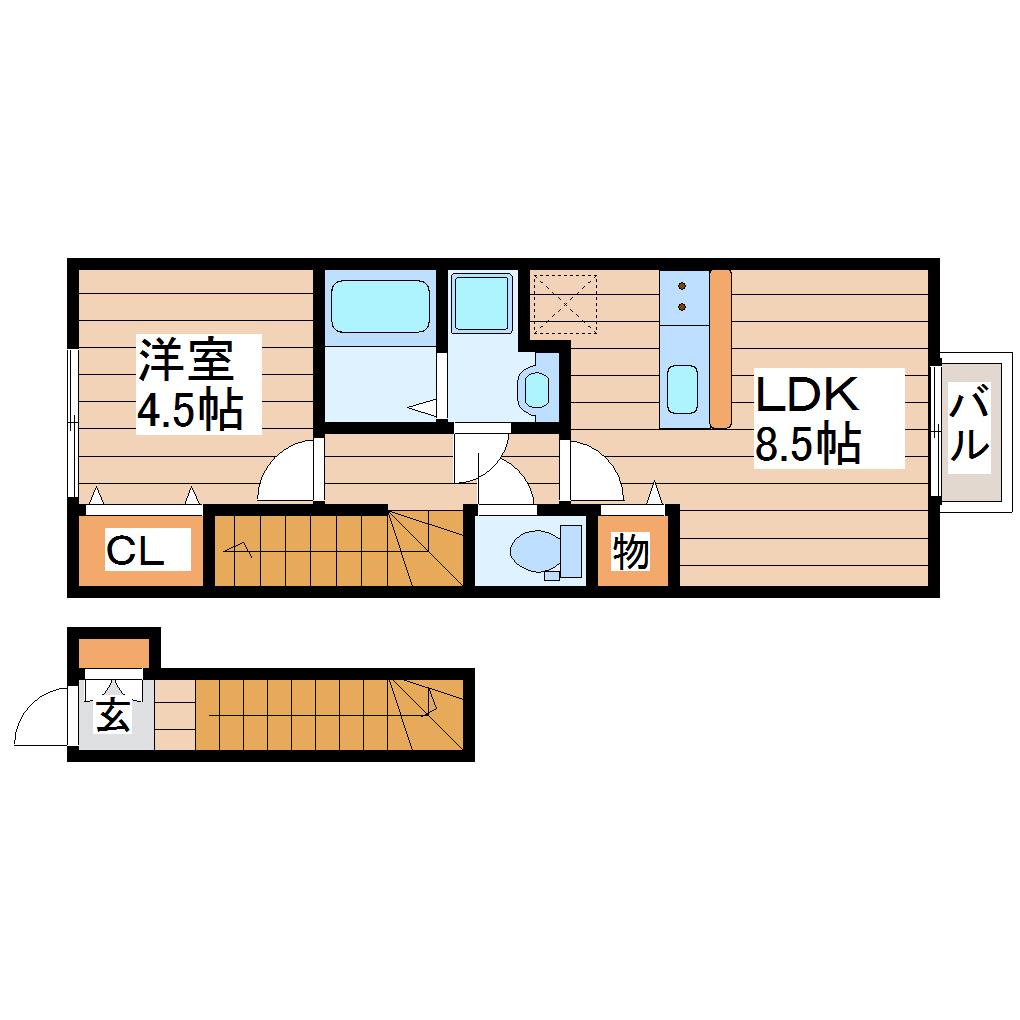 プログレス富沢I(1LDK/2階)の間取り写真