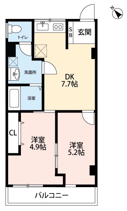 パラシオ美合(2DK/5階)の間取り写真