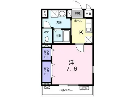 サニーヒル田戸台(1K/2階)の間取り写真