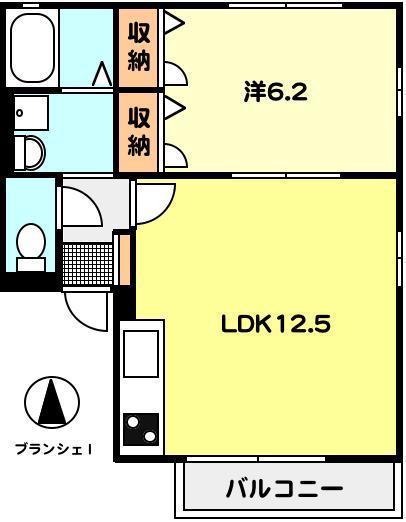 T-NET ブランシェI(1LDK/1階)の間取り写真