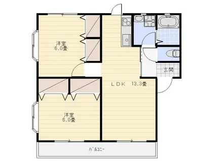ティエドIIO A(2LDK/2階)の間取り写真