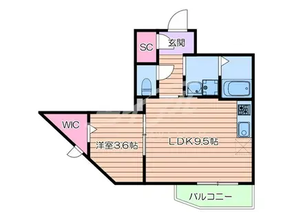 サンシティーグランデ(1LDK/2階)の間取り写真