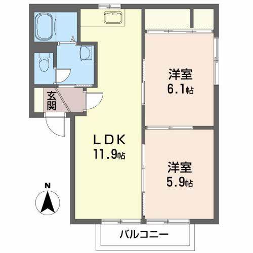 ジョナサンA棟(2LDK/2階)の間取り写真