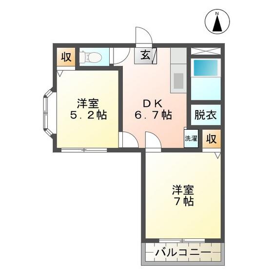 エトワール(2DK/1階)の間取り写真