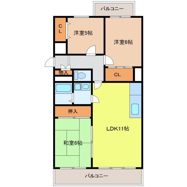 プレステージ社が丘(3LDK/3階)の間取り写真