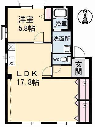 ハイネス深津(1LDK/1階)の間取り写真