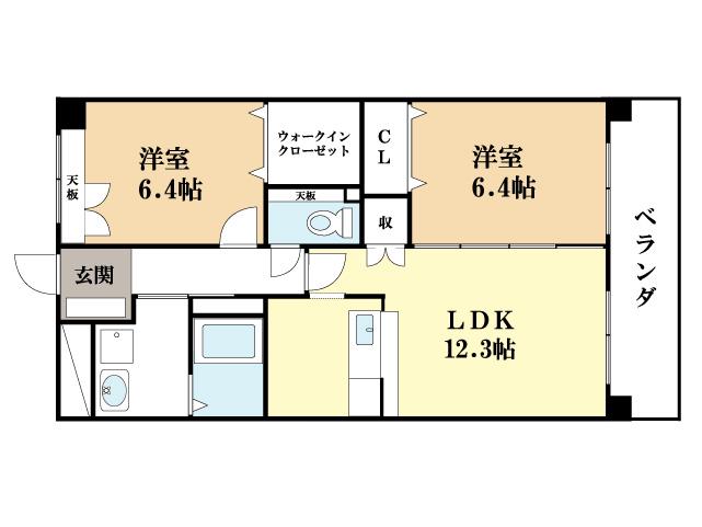 センターリバー(2LDK/3階)の間取り写真