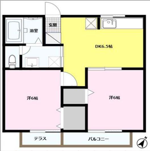 リスドーレ山手六番館(2DK/1階)の間取り写真