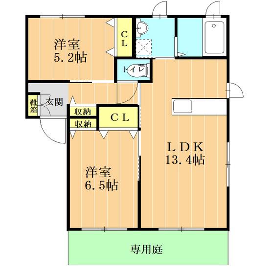 ハイマート万日B(2LDK/2階)の間取り写真