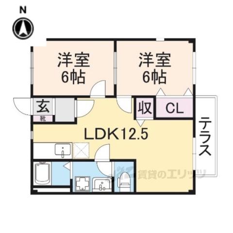 コンフォート美輪(2LDK/1階)の間取り写真