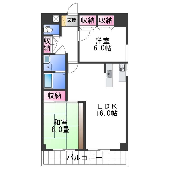 WAJIMA小雑賀マンション(2LDK/3階)の間取り写真