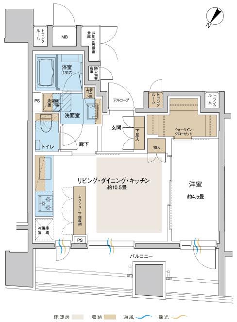 ウィルローズ日本橋蛎殻町(1SLDK/6階)の間取り写真