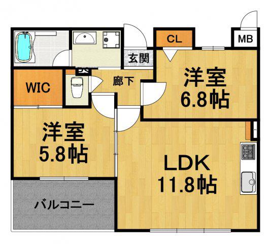 フローラル宝塚(2LDK/1階)の間取り写真