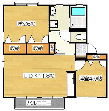 プレジールすがや(2LDK/2階)の間取り写真