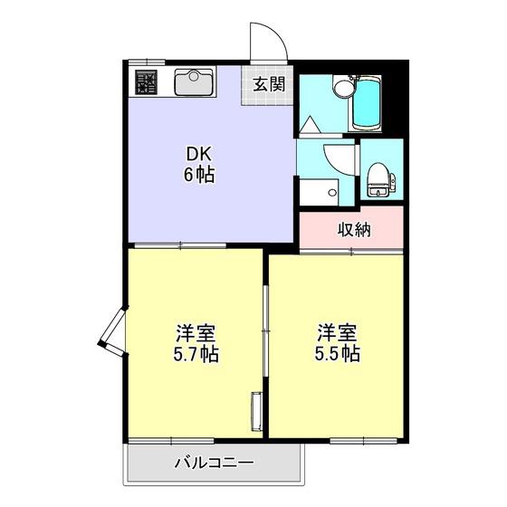 グリーンコーポ石橋B(2DK/2階)の間取り写真
