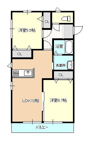 PRENDRE小川 I(2LDK/1階)の間取り写真