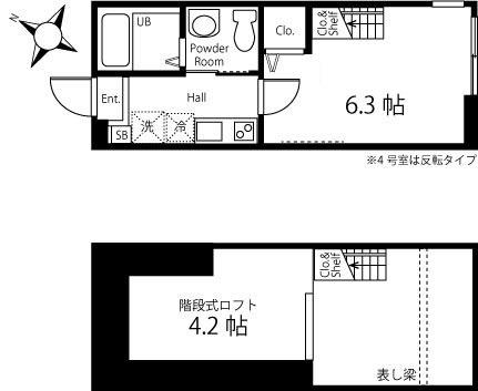 ハーミットクラブハウス上大岡IVA棟(1K/2階)の間取り写真