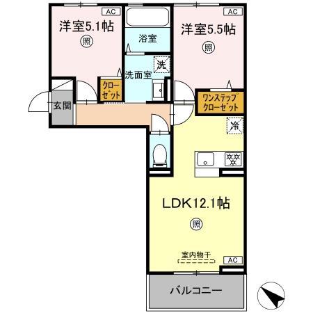 フェニックスアレシア(2LDK/2階)の間取り写真