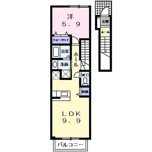 ソレアード太田B(1LDK/2階)の間取り写真