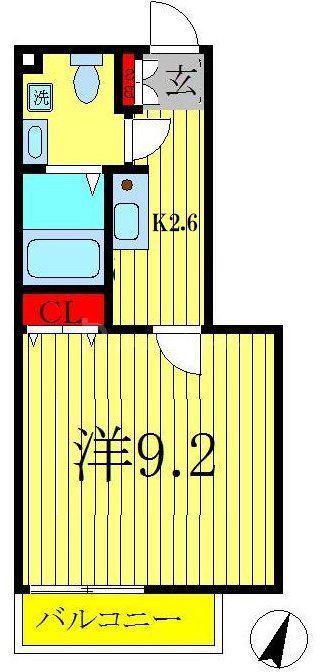 クオーレ北小金(1K/2階)の間取り写真
