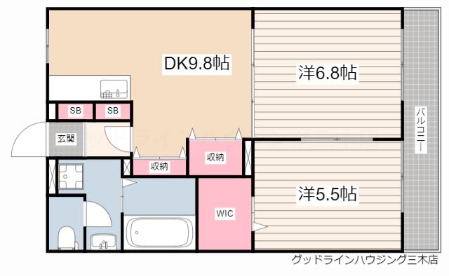 パークハイム弐番館A棟(2DK/3階)の間取り写真