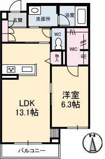 ロイヤルウイング(1LDK/1階)の間取り写真