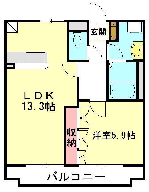 デ・ラ・ソル薬師堂根(1LDK/1階)の間取り写真