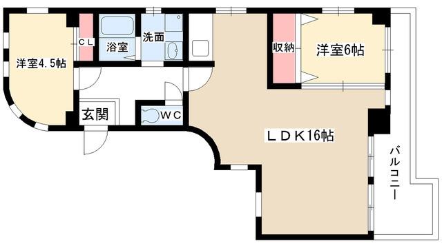 牧の原ハイツ(2LDK/4階)の間取り写真